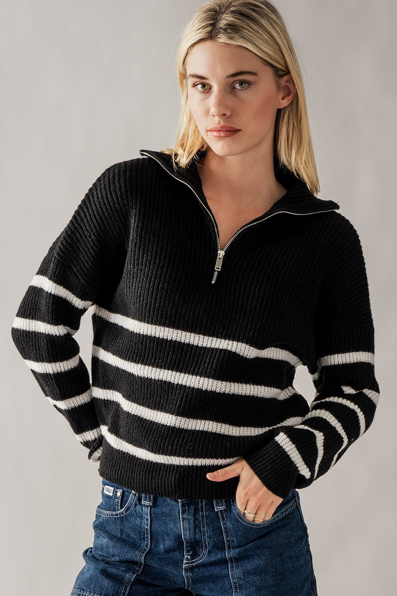 Quarter Zip Striped Sweater