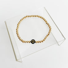 Load image into Gallery viewer, Gold Beaded Bracelet with Black Heart
