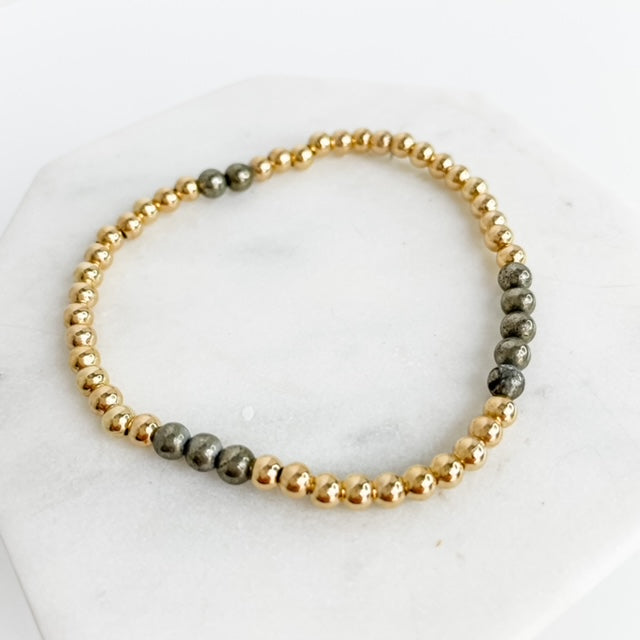 Gold Filled and Pyrite Beaded Bracelet